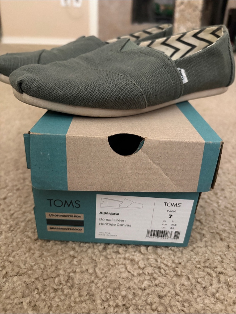 Toms Alpargata Slip-On in Olive Green Canvas